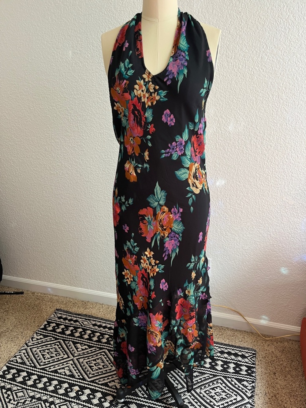 River Island Black Floral Halter Maxi Dress